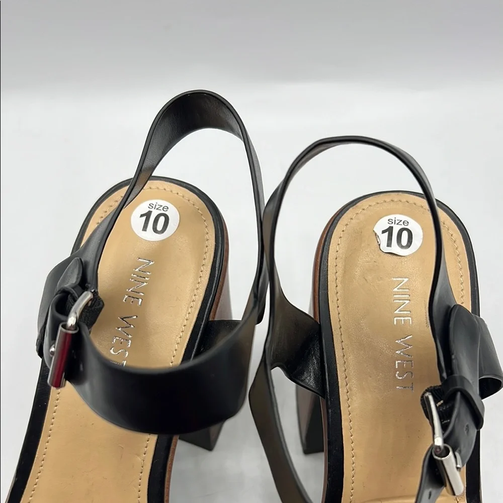 Nine West Sz 10‎ Openit 9 Black and Brown Platform Sandals NEW